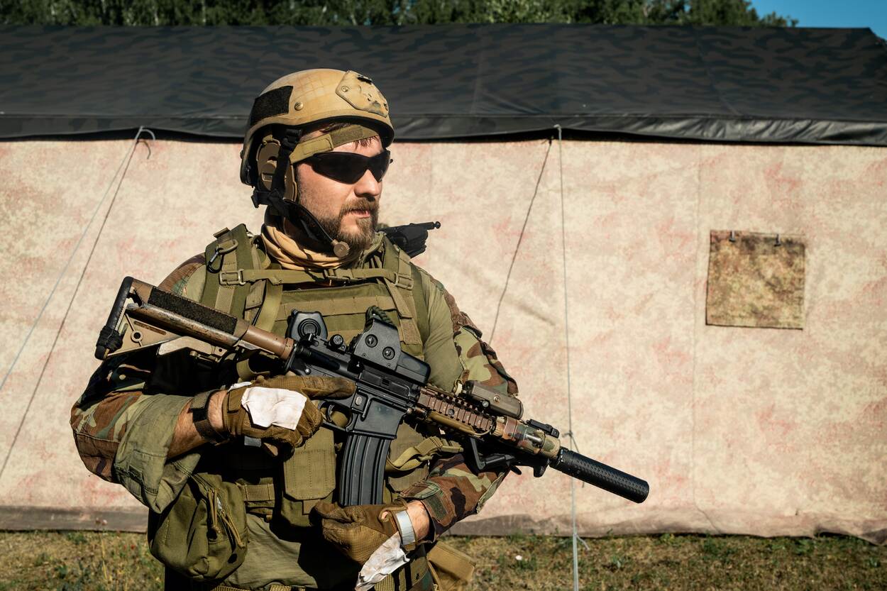 Ukrainian soldier standing on guard