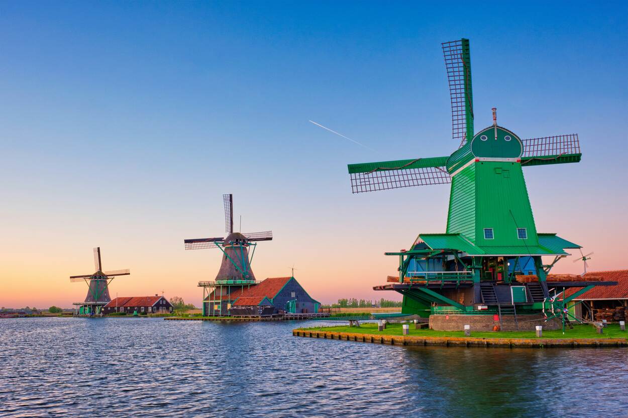 Dutch windmills with sunny background